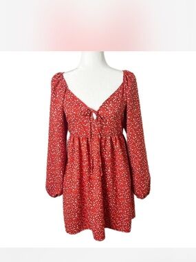 Wild fable XS red floral long sleeve A line dress brand new with tags